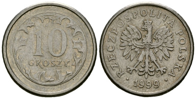 Польша 10 грошей 1999 MW KM 279 медно-никель 4136-814