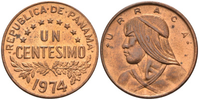 Панама 1 сентесимо 1974 Уррака KM 22 бронза 4115-929