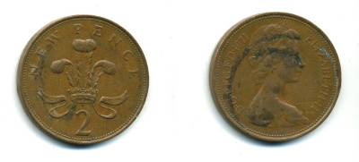Великобритания 2 пенса 1971 Елизавета II (1952-2022) KM 916, Spink 4235 (C1) бронза 540-355