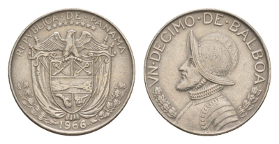 Панама 1/10 бальбоа (10 сентесимо) 1966 KM 10 медь плакированная медно-никелем 4644-125