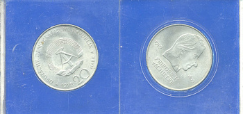 ГДР 20 марок 1972 А, Фридрих Шиллер (1759-1805) KM 40 медно-никель UNC 1-4-4-26