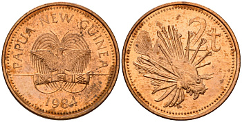 Папуа-Новая Гвинея 2 тойя 1984 Елизавета II (1953-) KM 2 бронза 4571-1257