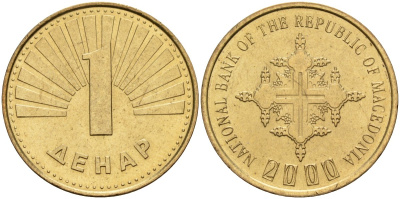 Северная Македония 1 денар 2000 KM 27 медь цинк никель 4141-552