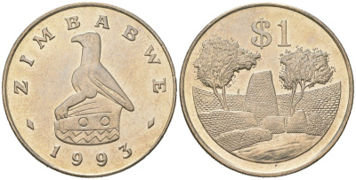 Зимбабве 1 доллар 1993 руины большого Зимбабве KM 6 медно-никель UNC 106-744