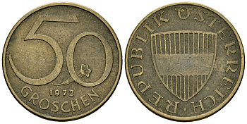 Австрия 50 грошей 1972 KM 2885 алюминиевая бронза 4173-1151