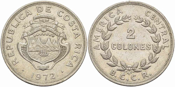 Коста-Рика 2 колона 1972 v, В.С.С.R., парусник KM 187.2 медно-никель 37-514