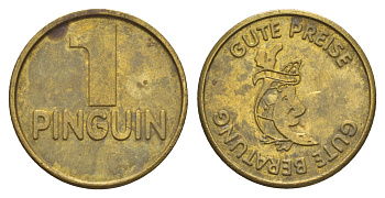 Германия, Амсберг аптечный жетон в 1 пингвин диаметр 23 мм, вес 8,8 гр сталь плакированная латунью 4656-627