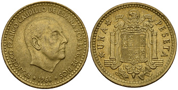 Испания 1 песета 1966 (74) Франсиско Франко (1939-1975) KM 796 алюминиевая бронза 3955-924