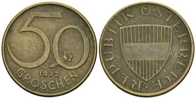 Австрия 50 грошей 1972 KM 2885 алюминиевая бронза 4173-1151