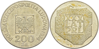 Польша 200 злотых 1974 MW, 30 лет Народной Республике KM 72, Parchimowicz 304а серебро UNC 4111-411