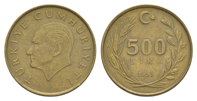 Турция 500 лир 1991 Кемаль Ататюрк KM 989 алюминиевая бронза 4648-843