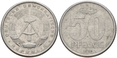 ГДР 50 пфеннигов 1958 A KM 12.1 алюминий 65-331