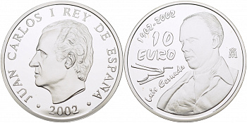 Испания 10 евро 2002 100 лет со дня рождения поэта Луиса Сернуда KM 1087 серебро PROOF 11-162-35