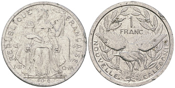 Французская Новая Каледония 1 франк 2016 птица кагу, (IEOM) KM 10, Schoen 10 алюминий 33-957