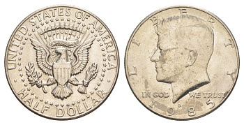 США 1/2 доллара (50 центов) 1983 D, Джон Кеннеди KM A202b медь плакированная медно-никелем aUNC 4367-911