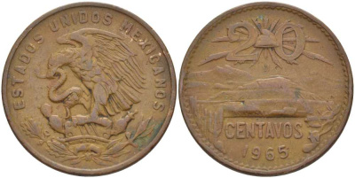 МЕКСИКА 20 СЕНТАВО 1965 KM 440 бронза 53-914