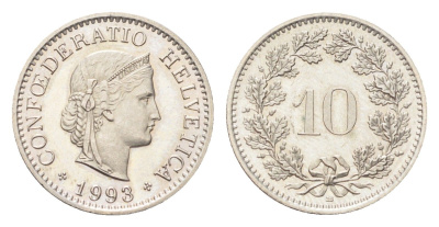 Швейцария 10 раппенов 1993 B KM 27 медно-никель 4708-236