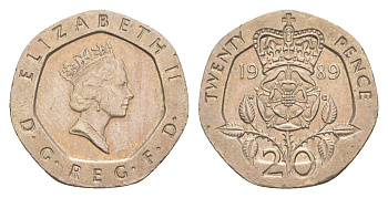Великобритания 20 пенсов 1989 Елизавета II (1952-2022) KM 939, Spink 4361 (G2) медно-никель 4639-855