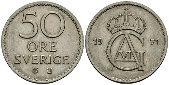 Швеция 50 эре 1971 Густав VI Адольф (1950-1973) KM 837 медно-никель 4167-347