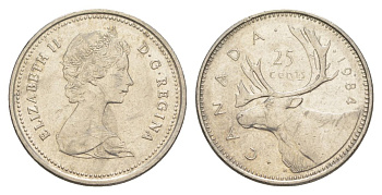 Канада 25 центов 1984 Елизавета II (1952-2022), олень KM 74 никель 4631-633