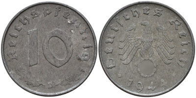 Германия 10 рейхспфеннигов 1944 D KM 101, J.371 цинк 4151-322