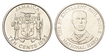Ямайка 10 центов 1993 KM 146.1 сталь плакированная никелем UNC 4663-941