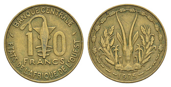 Западная Африка (BCEAO) 10 франков 1975 Центральный банк государств Западной Африки KM 1a медь алюминий никель 4642-235