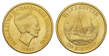 Дания 20 крон 2012 Корабли - Рыболовецкая лодка KM 953 алюминиевая бронза UNC 4650-1026