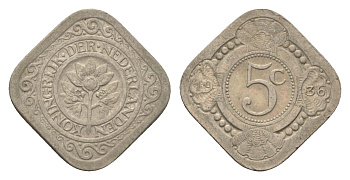 Нидерланды 5 центов 1936 Вильгельмина (1890-1948) KM 153 медно-никель 4669-1256