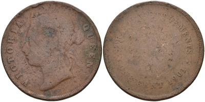 Стрейтс-Сетлментс 1 цент 1901 Виктория (1837-1901) KM 16 бронза 4593-344