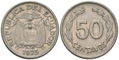Эквадор 50 сентаво 1975 KM 81 сталь плакированная никелем 4448-956