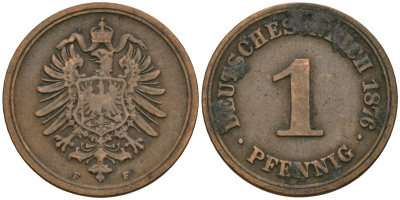 Германия 1 пфенниг 1876 F KM 1, J. 1, Weege 1 медь 4547-967