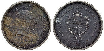 Уругвай 25 сентесимо 1960 KM 40 медно-никель 4580-119