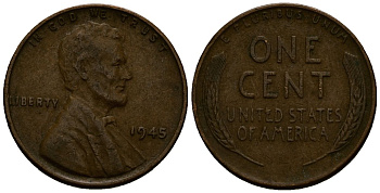 США 1 цент 1945 Линкольн KM A132 медь цинк 4164-844