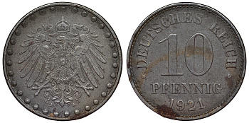 Германия 10 пфеннигов 1921 A KM 20, J. 298 железо 4119-137