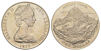 Новая Зеландия 1 доллар 1970 Гора Кука KM 42 медно-никель BU 91-322