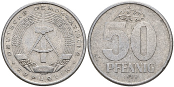 ГДР 50 пфеннигов 1958 A KM 12.1 алюминий 4187-753