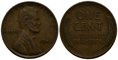 США 1 цент 1945 Линкольн KM A132 медь цинк 4164-844