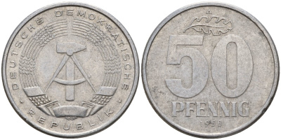 ГДР 50 пфеннигов 1958 A KM 12.1 алюминий 4187-753