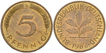 ФРГ 5 пфеннигов 1982 J KM 107, J.382 сталь плакированная латунью 4115-1056