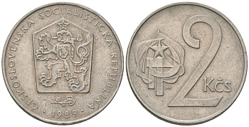 Чехословакия 2 кроны 1989 KM 75 медно-никель 4586-624