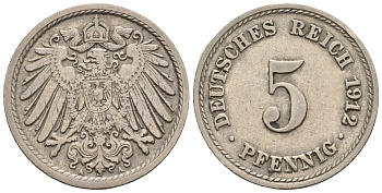 Германия 5 пфеннигов 1912 A, KM 11, J. 12 медно-никель 220-636