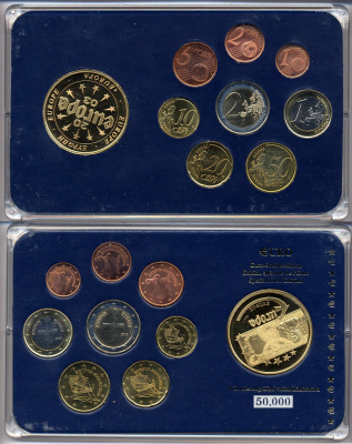 Кипр евронабор от 1 евроцента до 2 евро 2008 включает жетон банкноты Кипра, планшет  биметалл, медно-никель  UNC  3-6-5-01