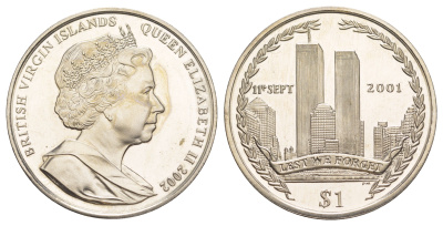 Британские Виргинские острова 1 доллар 2002 9/11 (11 сентября) - Всемирный торговый центр KM 207 медно-никель BU 1078-5-24