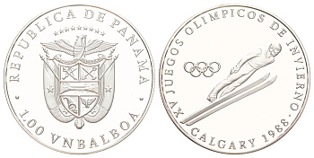 Панама 1 бальбоа 1988 XV зимние Олимпийские игры, Калгари 1988 - Прыжки на лыжах с трамплина X M1 медно-никель PROOF 3711-944