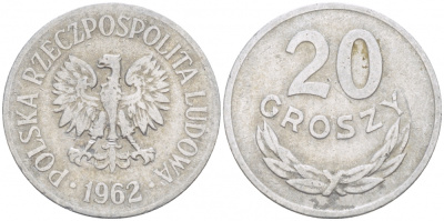 Польша 20 грошей 1962 MW KM А47, Parchimowicz 208c алюминий 110-117
