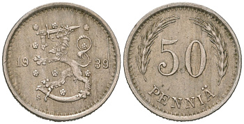 Финляндия 50 пенни 1939 S KM 26 медно-никель aUNC 4115-418