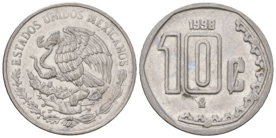 Мексика 10 сентаво 1998 M KM 547 нержавеющая сталь 4598-231