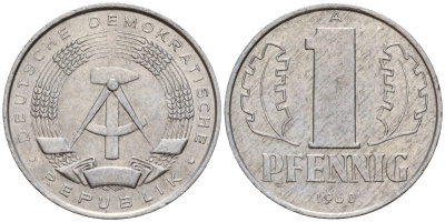 ГДР 1 пфенниг 1960 A KM 8.1 алюминий 39-433