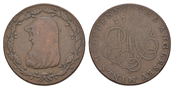 Великобритания, Англси 1/2 пенни 1788 Parys Mines Co, друид, гурт надпись медь 1526-722